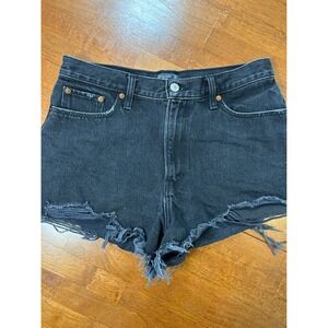 Abercrombie & Fitch Denim Shorts Womens 28 Black High Rise Distressed Cut Off